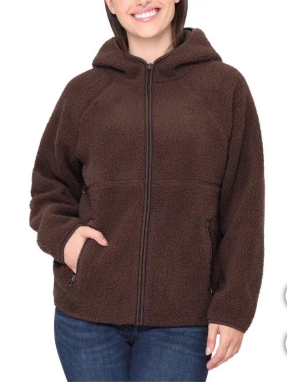 Sierra Designs Full Zip Sherpa Hooded Sweater Brown Small